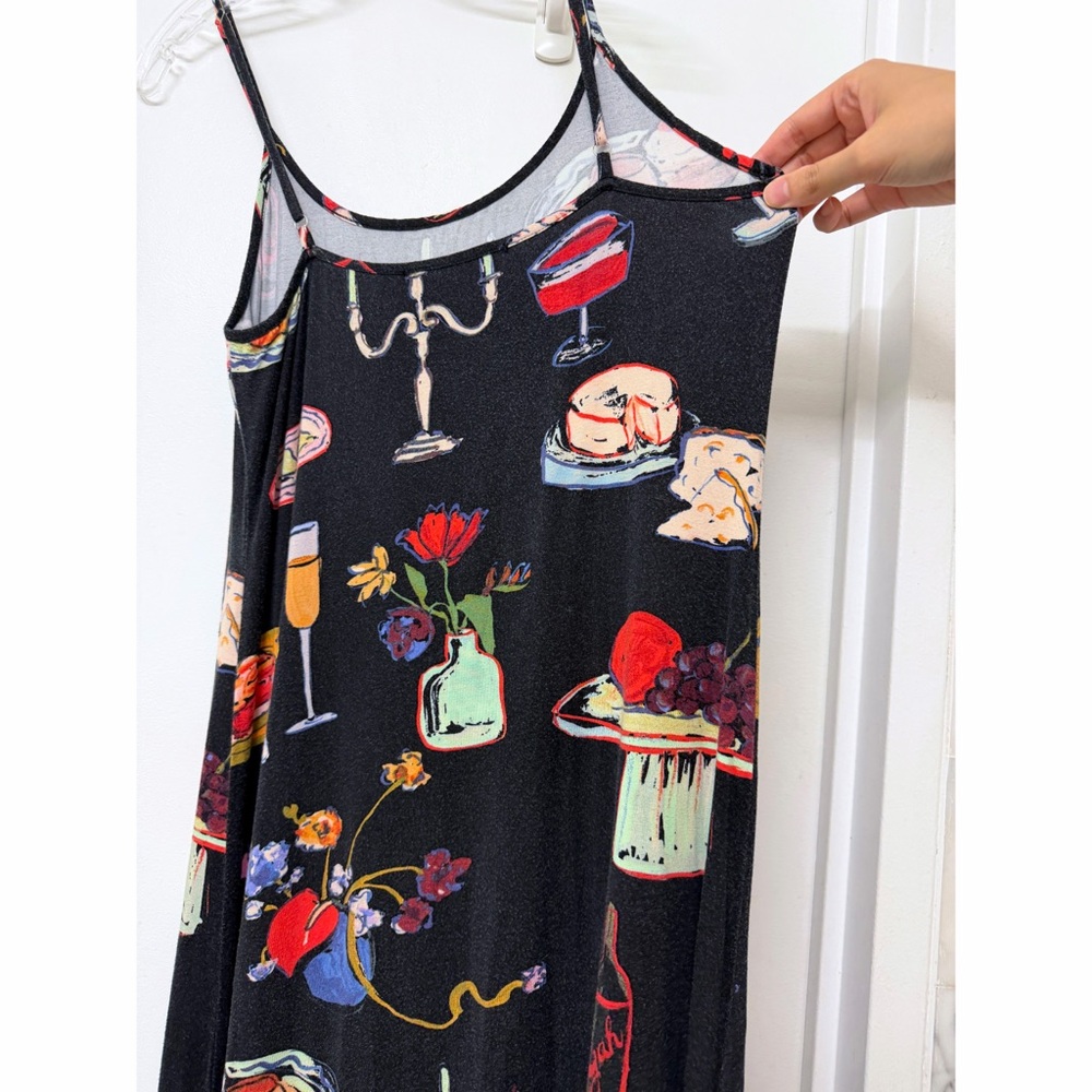 Lisa Says Gah Caviar Set The Table Sofia Slip Dress Food Print Black Candle M - Picture 11 of 14